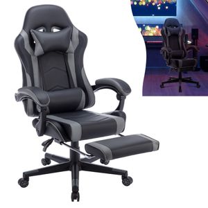 LARS360 Ergonomická herná stolička Racing PC Gamer Chair s opierkou nôh Opierka hlavy Bedrový vankúš Podrúčky 90-135° Operadlo 150kg Grey