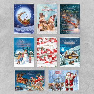 PremiumLine Weihnachtskarten mit Umschlag Set, 8 Stück | verschiedene Motive, Klappkarte Weihnachten Vintage | hochwertige Weihnachtspostkarten für schöne Weihnachtsgrüße