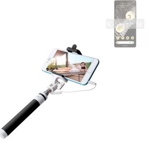 K-S-Trade Selfie Stick kompatibel mit Google Pixel 7 Pro  Selfiestick kabelgebunden Monopod mit Kabel Stab Stange Selfportrait Handheldstick schwarz