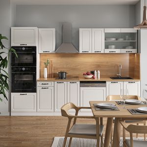 Vicco Küchenzeile R-Line, 300 cm mit Hochschrank, ohne Arbeitsplatte, Weiß Landhaus/Weiß