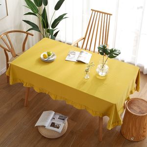 Tischdecke aus Baumwolle mit Rüschen Rechteckig Esszimmer Hochzeitsdeko,Farbe: Gelb,Größe:140x180cm(55.12x70.87")