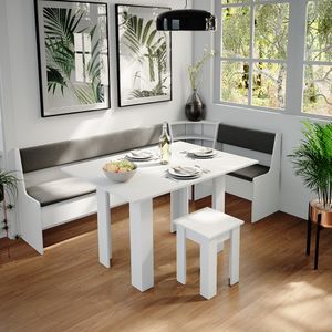 Vicco Eckbankgruppe Roman, 210 x 120 cm mit Tisch, Weiß/Anthrazit