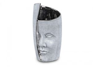 Deko Vase STONEHENGE mit Gesicht H. 29cm D. 14cm silber grau Keramik Formano WA