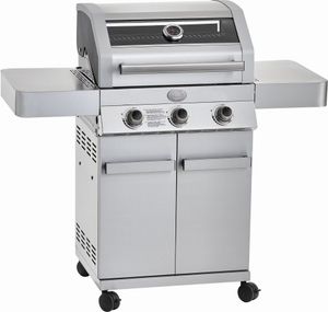 RÖSLE Gasgrill G3 Gasgrill Edelstahl Grillstation mit 3 Hauptbrenner, Deckel mit Glas, Garten, Balkon, Terrasse, Gusseisenrost, auch Holzkohlegrill