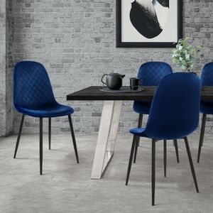 ML-Design 4er Set Esszimmerstuhl mit Rückenlehne, Dunkelblau, aus Samt