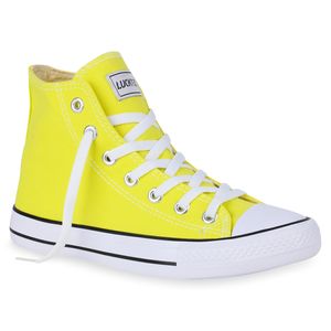 Mytrendshoe Damen High Top Sneakers Sportschuhe Stoffschuhe Kult 815214, Farbe: Gelb, Größe: 36