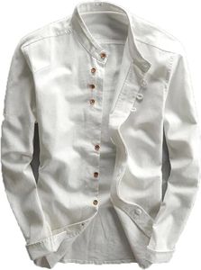 Hochwertiges japanisches Hemd aus weichem Leinen, lässiges Langarm-Stehkragenhemd, Vintage-Hemd mit Knopfleiste