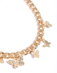 Gold Mixed Diamante Butterfly Charm Necklace