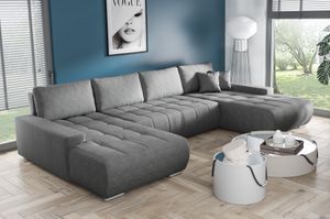Ecksofa mit Schlaffunktion aus Velourstoff KLARA U-Form, Sofa , Couch, Wohnzimmer, Bettkasten (Stoff: aston 17 - grau)