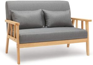 Mondeer Sofa, 2-Sitzer Sessel mit Kissen und Leinen Massivholzrahmen, Vintage Couch für Schlafzimmer, Wohnzimmer oder Büro, Dunkelgrau