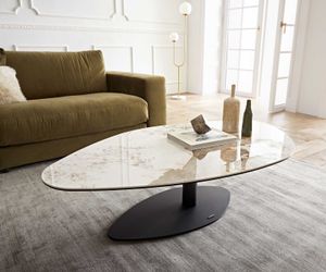 DELIFE Couchtisch Vibana 140x80 cm Keramik Minas Melange Weiß-Beige Gestell Metall Schwarz