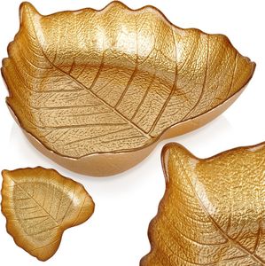 Vilde Glasschälchen Snackschale Knabberschale Dessertschale Schälchen aus Glas Gold Blatt 16x14 cm 180 ml