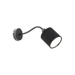 QAZQA - Modern Wandleuchte schwarz mit Schirm schwarz Schalter und Flexarm - Merwe I Wohnzimmer I Schlafzimmer - Textil Rund - LED geeignet E14