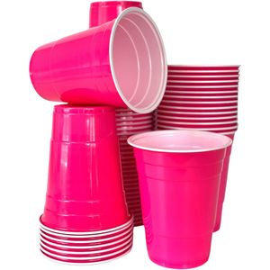 Pink Cups 50 Pack - Pinke Party-Becher - Beer-Pong American Party-Cups Original 500 ml - Student & Geburtstag | 16oz Große Plastik-Becher |