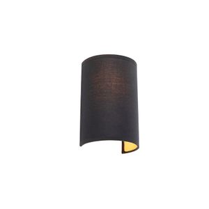 QAZQA - Moderne Wandleuchte schwarz und Gold I Messing - Simple Drum mit Schirm I Wohnzimmer I Schlafzimmer - Textil Länglich I Rund - LED geeignet E27