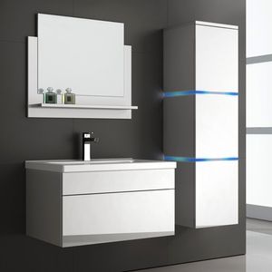 HOME DELUXE - Badmöbel WANGEROOGE L - Weiß (HB) Badezimmermöbel Waschbecken Unterschrank Spiegel