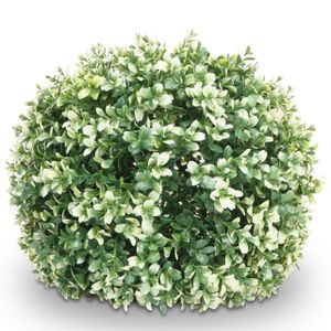 Umělý keř HWC-L77, box míč dekorativní rostlina box strom míč umělá rostlina buxus, venkovní Ø 35cm  bílá