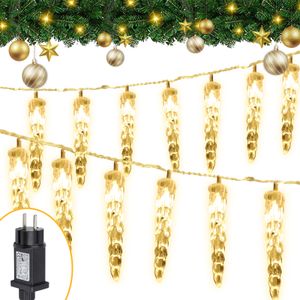 Yakimz LED Eiszapfen Lichterkette Außen Innen Weihnachten Deko Garten Party Weihnachtsdeko IP44 8 Modi 10m 40LEDs Warmweiß