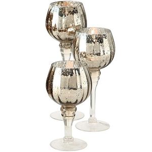 Windlicht Manou lackiert champagner glaenzend H 20-30 cm 3er Set Deko Glas