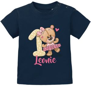 Baby T-Shirt personalisiert mit Namen Geburtstagsshirt Bär Ballerina Zahl 1 Mädchen SpecialMe® dunkelblau 80/86 (10-15 Monate)