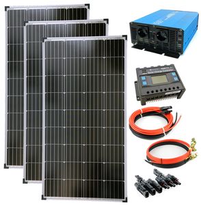 Solar Set 12V 3x130 Watt Solarpanel Reiner Sinus Wechselrichter 1500W Solaranlage PV