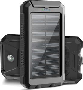 Solar Powerbank, 30000mAh Power Bank mit Solar Ladegerät, USB Externer Akku mit 2 Outputs, Tragbares Outdoor Wasserdichtem Powerbank Solar Panel