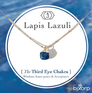 Bixorp Čakrový náhrdelník s príveskom Lapis Lazuli - 18K pozlátenie - nerezová oceľ - 36cm + 8cm nastaviteľný