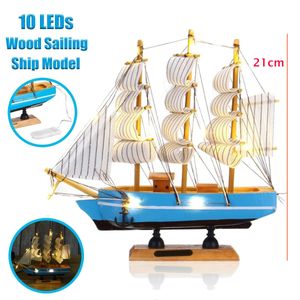 21 cm 10 LEDs Holzhandwerk Segelschiff Segelboot Holz handgefertigtes Modell Wohnkultur Geschenke für Familienkollegen