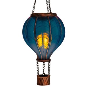 LED Solar Heißluftballon mit Flammeneffekt | Laterne mit 20 Lichter | Solarleuchte zum Aufhängen | inkl. Metallkette | Gesamthöhe ca. 40,5 cm (blau)