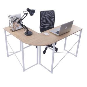 WOLTU Schreibtisch L-Form Eckschreibtisch Winkelschreibtisch Computertisch Bürotisch Arbeitstisch, aus Holz und Stahl Holz Eiche