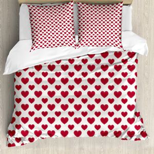 ABAKUHAUS Vintage Valentine Bettbezug Set für Einzelbetten, Klassische Herzen, Milbensicher Allergiker geeignet mit Kissenbezug, 155 cm x 220 cm - 80 x 80 cm, Vermilion Off White