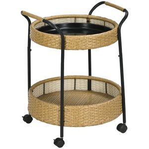 Rootz Outdoor Serving Trolley - 2 Tier Brakes - Polyrattan - Metal Frame - Steel-PE Rattan - Yellow-Black - Φ50 x 66H cm