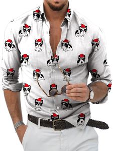 Männer Button Down Tops Motivprint Hemden Schlanke Fit Langarm Weihnachtsbluse, Farbe: Stil-K, Größe: S