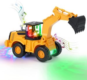 Mini Bagger, Bagger Spielzeug, Automatisches Gehen mit Sound und Licht Fahrzeug Baustellenfahrzeuge, Auto Kinderspielzeug mit Mehrfacher Musik für Kinder