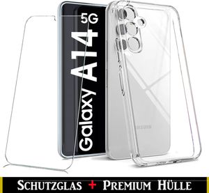 Für Samsung Galaxy A14 4G 5G  Silikon Transparent Hülle + Panzerglas Echt Glas Display Schutzglas