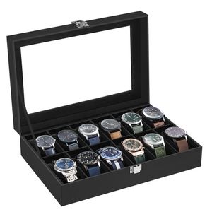 SONGMICS Uhrenbox Uhrenkasten, mit 12 Fächern, Glasdeckel, Geschenkidee