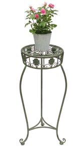 Blumenhocker Metall Grün Rund 75 cm Blumenständer 96008 L Blumensäule Antik Pflanzenständer Pflanzenhocker Vintage