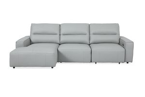 KAWOLA Big Sofa motorischer Sitzvorzug Leder DORI grau,  Longchair links