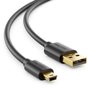 deleyCON 2m Mini USB 2.0 High Speed Kabel - Ladekabel Datenkabel für Handys Smartphones Tablets Navis - USB A-Stecker zu Mini B-Stecker - Schwarz