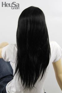 Schwarze Perücke Echthaar lang Frauenperücke echtes Haar 60 cm handgeknüpft