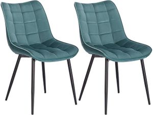 WOLTU Esszimmerstühle 2er-Set, Polsterstuhl mit Rückenlehne, bis 120 kg belastbar, Sitzfläche aus Samt, Metallbeine, Türkis