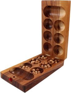 Brettspiel, Gesellschaftsspiel aus Holz - Kalaha mit Glasmurmeln, Braun, 5*25*12 cm, Brettspiele & Geschicklichkeitsspiele