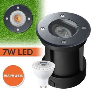LED Bodeneinbaustrahler Set - Schwenkbar - Eisenglimmer grau DB703 - 7W LED GU10 von LEDANDO - warmweiß - rund - IP67 - Metallglanz