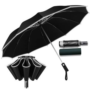 Regenschirm Groß, Taschenschirm Sturmfest Winddicht,Auf-Zu Automatik, Extra Robust 210T Nylon Umbrella, mit Reflektierende Streifen