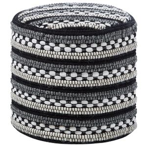 BELIANI Pouf Schwarz/Weiß Wolle/Baumwolle Rund Dekomuster Boho-Stil