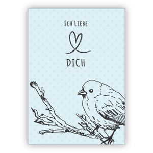 4x Romantische Liebes Grußkarte mit Herz und Vogel nicht nur zum Valentinstag: Ich liebe Dich