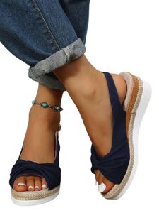 Damen Peep Toe pumpen Schuhe Beach Espadrilles Sandale Freizeitschnalle Keilsandalen Blau,Größe:EU 39