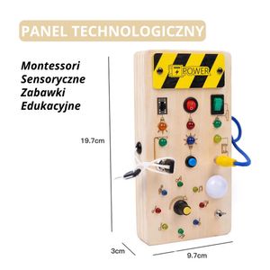 Zabawka sensoryczna Montessori z drewna – Panel Busy Board dla dzieci od 3 lat – Panel z przyciskami