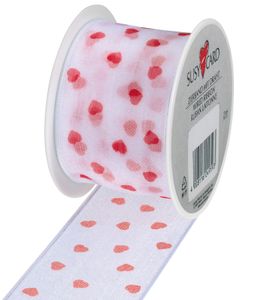 SUSY CARD Geschenkband auf Spule "Little Hearts" rot / weiß 40 mm x 2 m