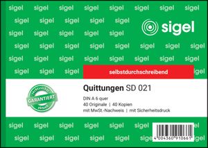 SIGEL SD021 Quittungen, 1.+ 2. Bl. bedr., mit Sicherheitsdruck, A6 q, selbstdurchschreibend, 2 x 40 Blatt